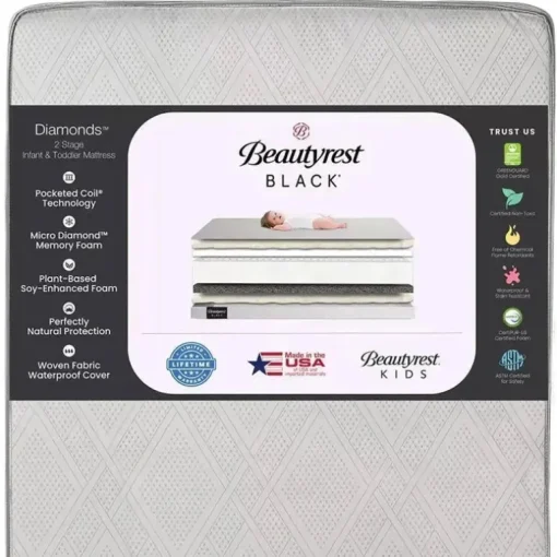Delta Children - Beautyrest Black Diamond 2 estágios berço e colchão infantil - branco