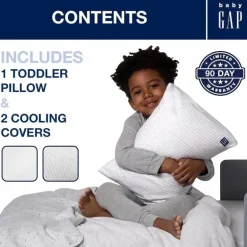 Delta Children - Gap babyGap Toddler Pillow com 2 capas refrescantes, listras brancas/cinza