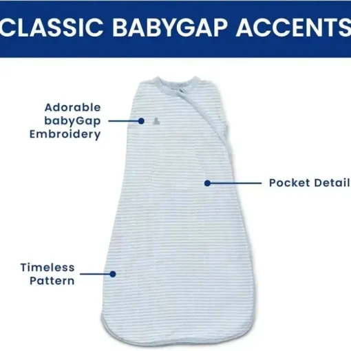 Delta Children - Saco de dormir Gap babyGap TrueSleep, 6-12 meses, listra cinza azulada