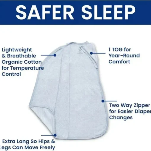 Delta Children - Saco de dormir Gap babyGap TrueSleep, 6-12 meses, listra cinza azulada