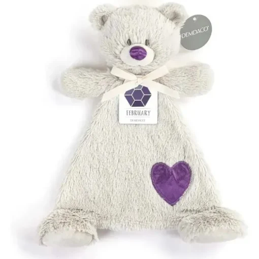 DEMDACO - Birthstone Ametista e Cinza, Urso Cobertor de Pelúcia Fevereiro
