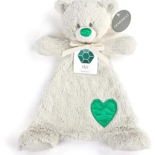 DEMDACO - Pedra de nascimento cor verde esmeralda e cinza, cobertorzinho de pelúcia urso maio