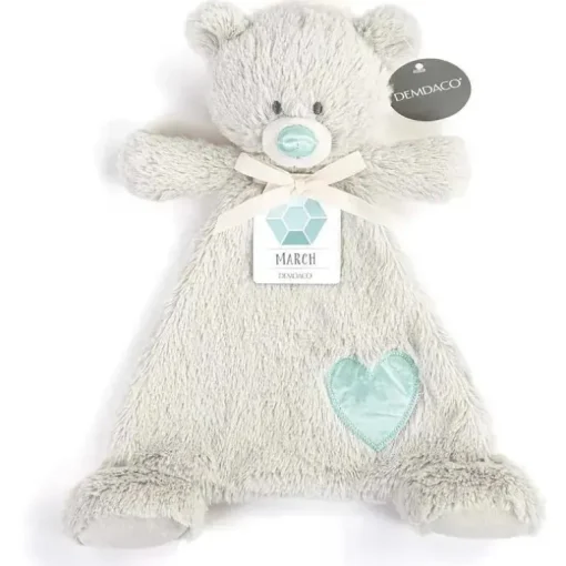 DEMDACO - Pedra de nascimento cor água-marinha e cinza, cobertor de pelúcia de urso março