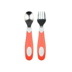 Dr. Brown - Conjunto de colher e garfo Soft Grip, Coral