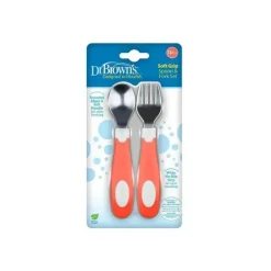 Dr. Brown - Conjunto de colher e garfo Soft Grip, Coral