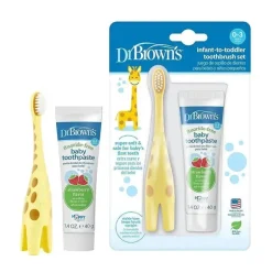 Dr. Brown - Conjunto de escova de dentes de treinamento com creme dental sem flúor de morango
