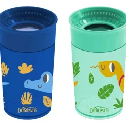 Dr Brown - Milestones Cheers 360 Transition Sippy Cup, jacaré azul e cobra turquesa, 10 onças, pacote com 2
