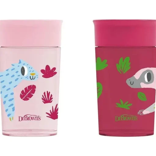 Dr Brown - Milestones Cheers 360 Transition Sippy Cup, Pink Leopard e Red Lemur, 10 onças, 2 unidades