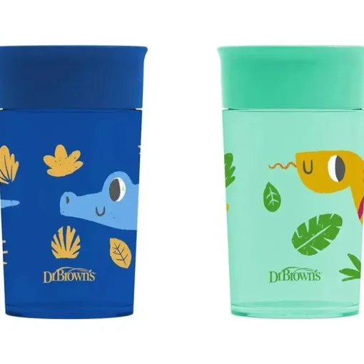 Dr Brown - Milestones Cheers 360 Transition Sippy Cup, jacaré azul e cobra turquesa, 10 onças, pacote com 2