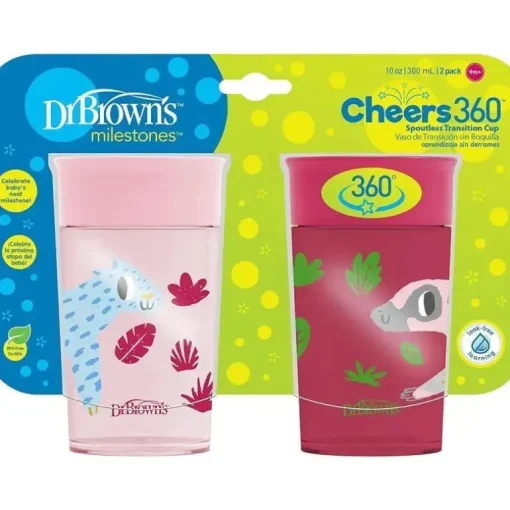 Dr Brown - Milestones Cheers 360 Transition Sippy Cup, Pink Leopard e Red Lemur, 10 onças, 2 unidades