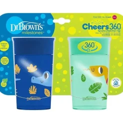 Dr Brown - Milestones Cheers 360 Transition Sippy Cup, jacaré azul e cobra turquesa, 10 onças, pacote com 2