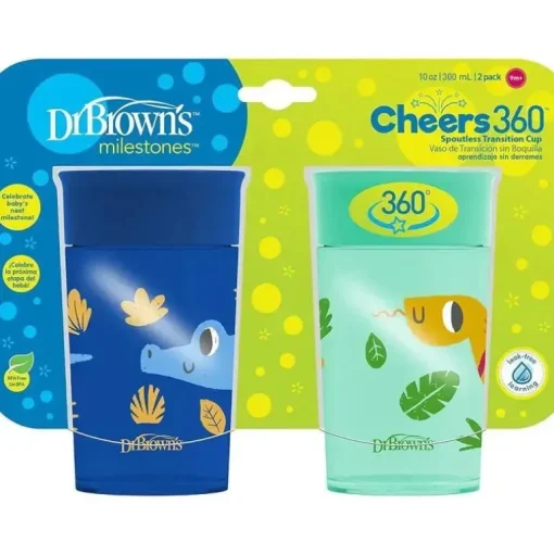 Dr Brown - Milestones Cheers 360 Transition Sippy Cup, jacaré azul e cobra turquesa, 10 onças, pacote com 2