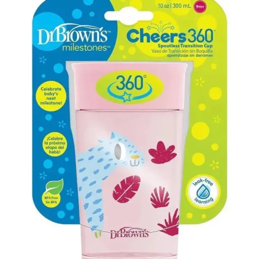 Dr Brown - Milestones Cheers 360 Transition Sippy Cup, Pink Leopard, 10 onças