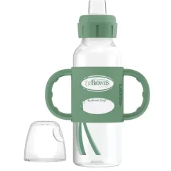 Dr. Brown's - 8 onças/250 ml Frasco com canudinho estreito com alças de silicone, verde