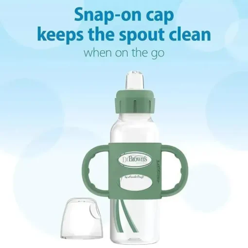 Dr. Brown's - 8 onças/250 ml Frasco com canudinho estreito com alças de silicone, verde
