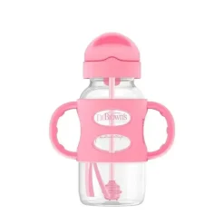 Dr. Brown's - Garrafas de canudinho de gargalo largo com alças de silicone, rosa