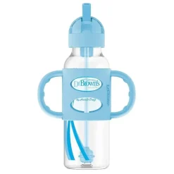 Dr. Brown's - Garrafas de Canudo Estreitas com Alças de Silicone, Azul