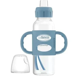 Dr. Brown's - Milestones Garrafa estreita com canudinho e alças de silicone, azul claro