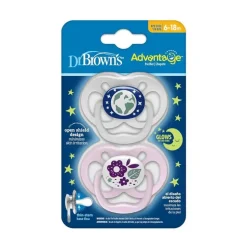 Dr. Brown's Dr. Brown's Advantage Chupetas, Estágio 2, Brilho no Escuro, Rosa, Pacote com 2