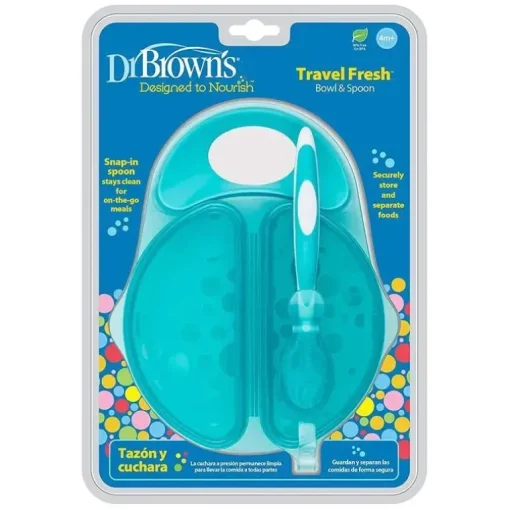 Dr. Brown's Travel Fresh Tigela E Colher, 1 Pacote, Turquesa