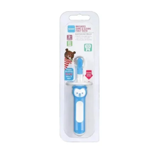 Escova de dentes massageadora MAM 3+ meses, limpador de gengiva e massageador - azul