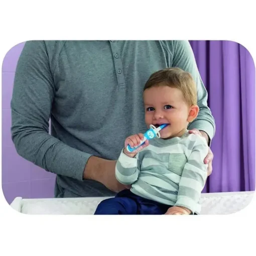 Escova de dentes massageadora MAM 3+ meses, limpador de gengiva e massageador - azul