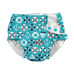eu jogo fralda de maiô absorvente reutilizável Snap, Aqua Nautical