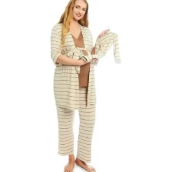Everly Grey – Conjunto de calça PJ de maternidade e amamentação para mamãe e bebê, listra Mocha, pequeno