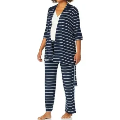 Everly Grey – Conjunto de calça PJ de maternidade e amamentação para mamãe e bebê, listra azul marinho, pequeno