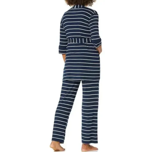Everly Grey – Conjunto de calça PJ de maternidade e amamentação para mamãe e bebê, listra azul marinho, pequeno