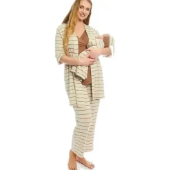 Everly Grey – Conjunto de calça PJ de maternidade e amamentação para mamãe e bebê, listra Mocha, pequeno