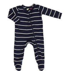 Everly Grey - Footie cinza bebê, 6 a 9 meses, listra azul marinho