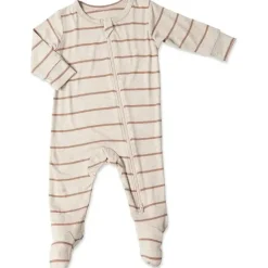 Everly Grey - Footie cinza bebê, 6-9 meses, listra Mocha