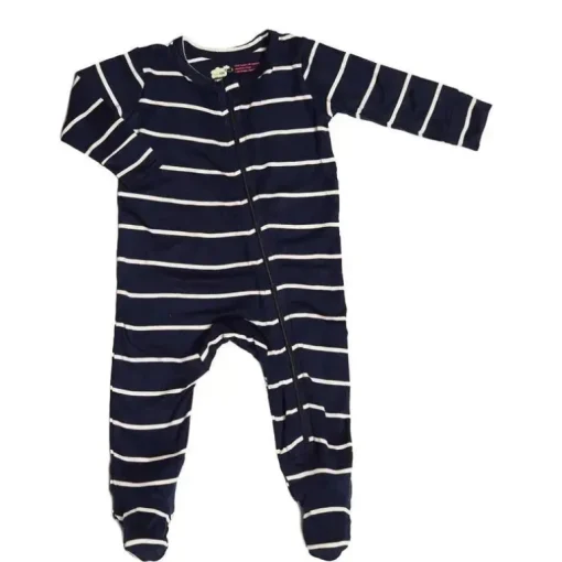Everly Grey - Footie cinza bebê, 3-6 meses, listra azul marinho