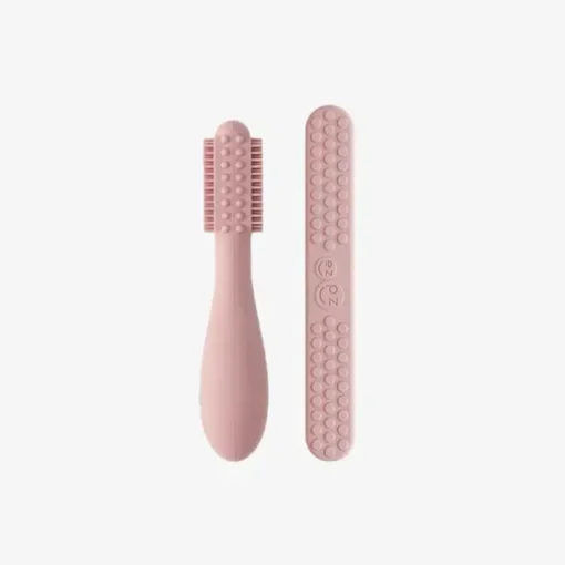 Ezpz - Escova de dentes Baby-Led™ + Depressor de língua sensorial Pacote duplo, blush