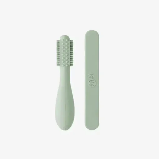 Ezpz - Escova de dentes Baby-Led™ + Depressor de língua sensorial Pacote duplo, Sage