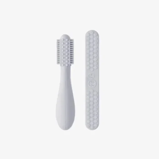 Ezpz - Escova de dentes Baby-Led™ + Depressor de língua sensorial, pacote duplo, estanho