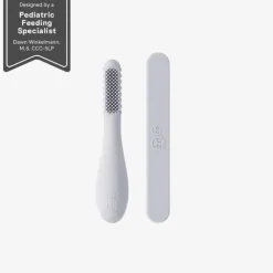 Ezpz - Escova de dentes Baby-Led™ + Depressor de língua sensorial, pacote duplo, estanho