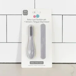 Ezpz - Escova de dentes Baby-Led™ + Depressor de língua sensorial, pacote duplo, estanho