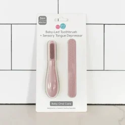 Ezpz - Escova de dentes Baby-Led™ + Depressor de língua sensorial Pacote duplo, blush
