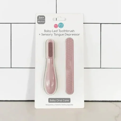 Ezpz - Escova de dentes Baby-Led™ + Depressor de língua sensorial Pacote duplo, blush