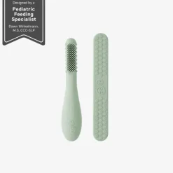 Ezpz - Escova de dentes Baby-Led™ + Depressor de língua sensorial Pacote duplo, Sage