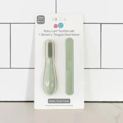 Ezpz - Escova de dentes Baby-Led™ + Depressor de língua sensorial Pacote duplo, Sage