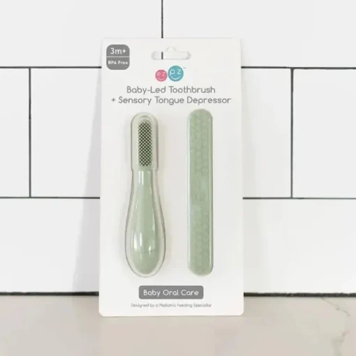 Ezpz - Escova de dentes Baby-Led™ + Depressor de língua sensorial Pacote duplo, Sage