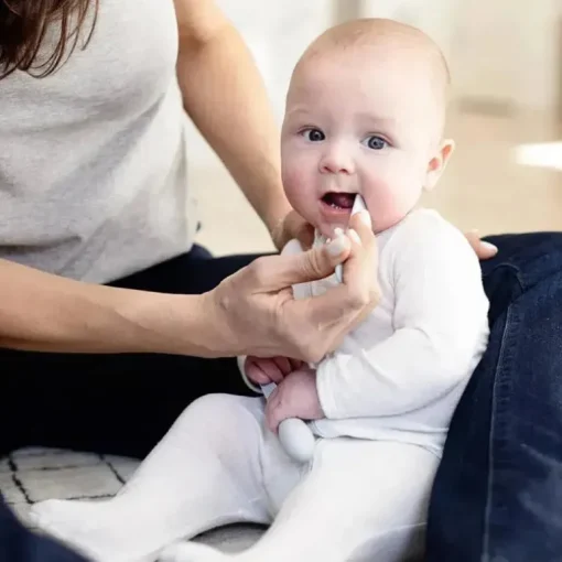Ezpz - Escova de dentes Baby-Led™ + Depressor de língua sensorial, pacote duplo, estanho