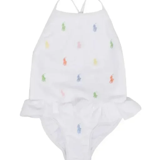 Fato de banho bordado Ralph Lauren Baby - Polo Pony, branco