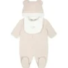 Fendi Baby - Babador Footie Hat com gráfico de urso no bolso, bege