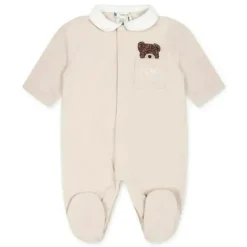 Fendi Baby - Babador Footie Hat com gráfico de urso no bolso, bege