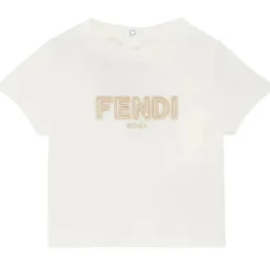 Fendi Baby - Camiseta de manga curta com logotipo Txt bordado, branca