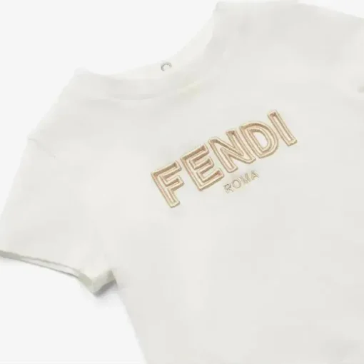 Fendi Baby - Camiseta de manga curta com logotipo Txt bordado, branca